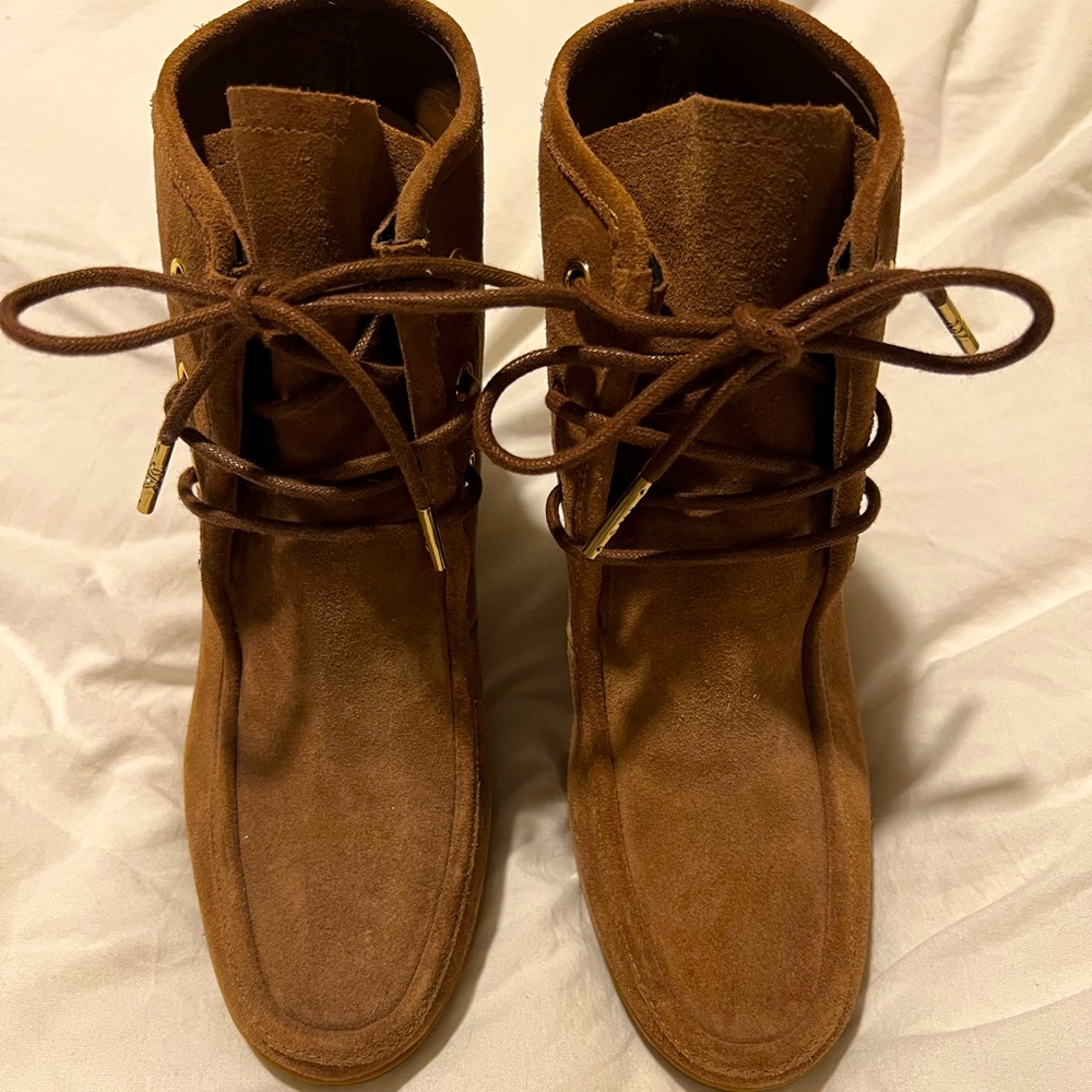 Michael Kors Genuine Suede Lace Up Wedged Bootie